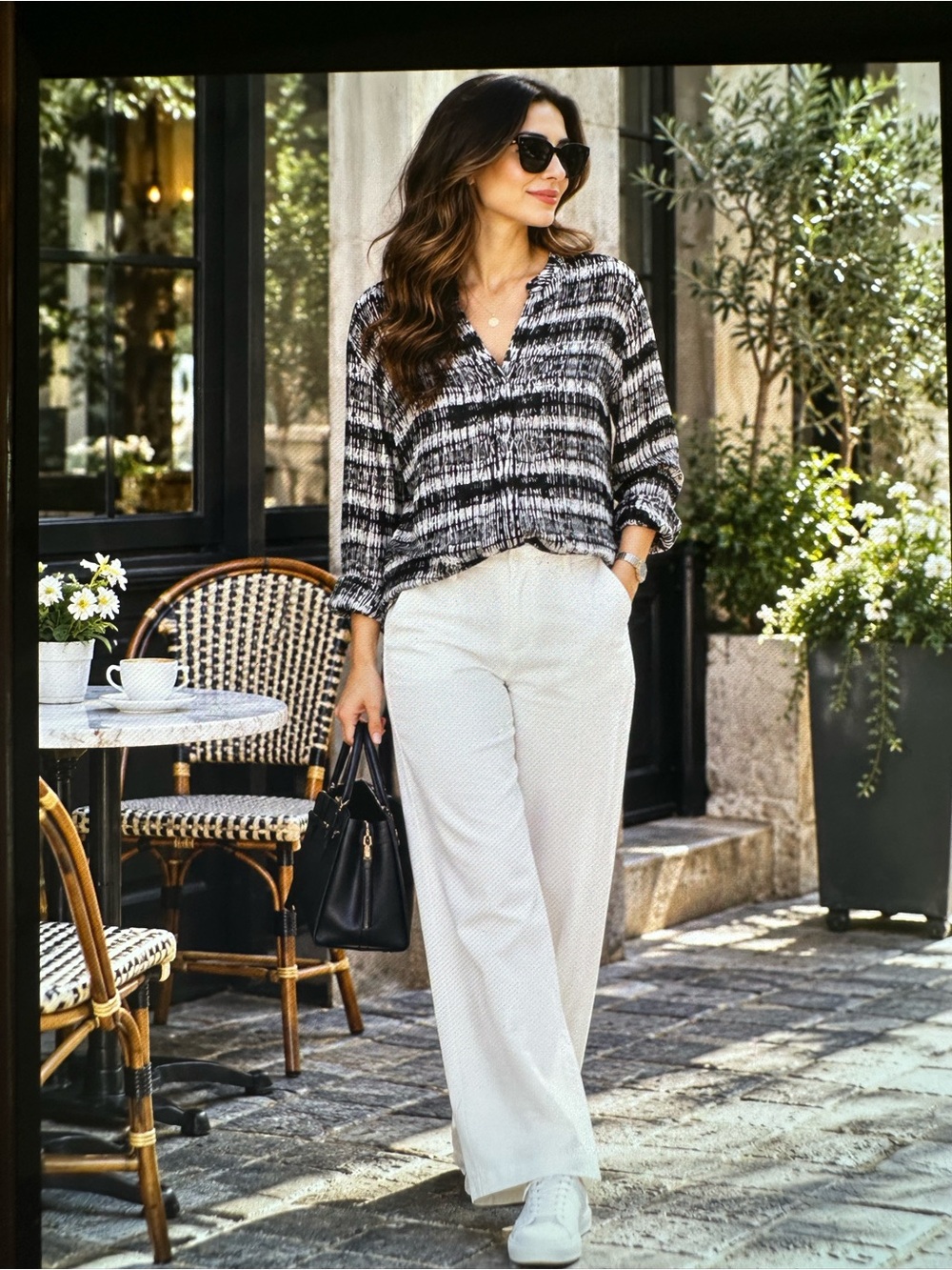 Ny collection Women Casual classy lightweight black and white blouse